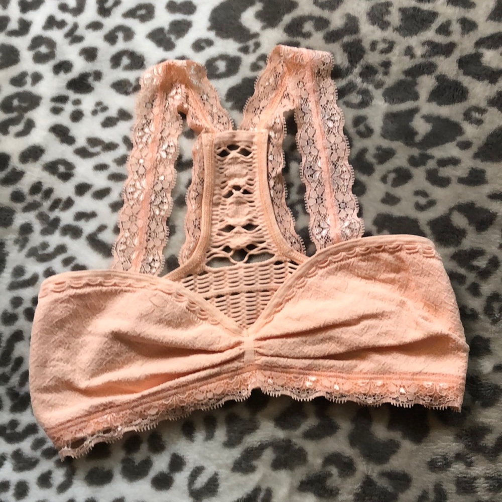 Free People Crochet Bra Bralette in Peachy Pink Size XS/S